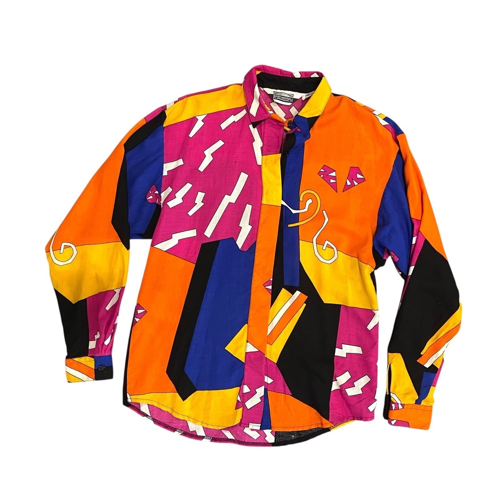 Rocky Mountain Clothing VTG 80s Abstract Print Button Up Shirt Small USA Western